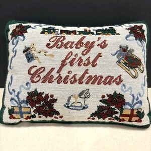 Vintage Arlee Home‎ Fashions Baby's First Christmas Tapestry Pillow ~9x12 USA